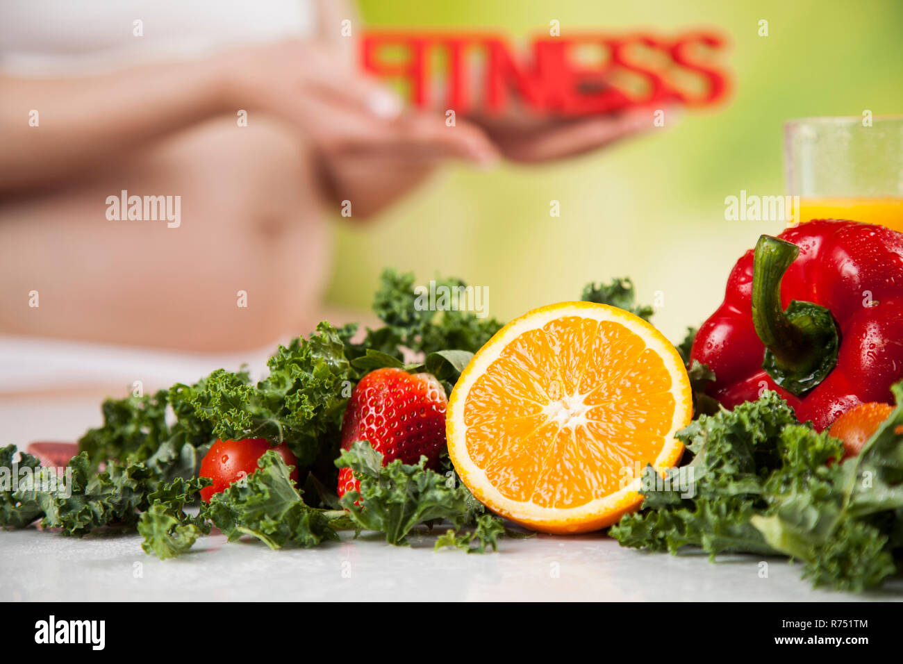 Nutrition and diet during pregnancy, fruits and vegetables Stock Photo