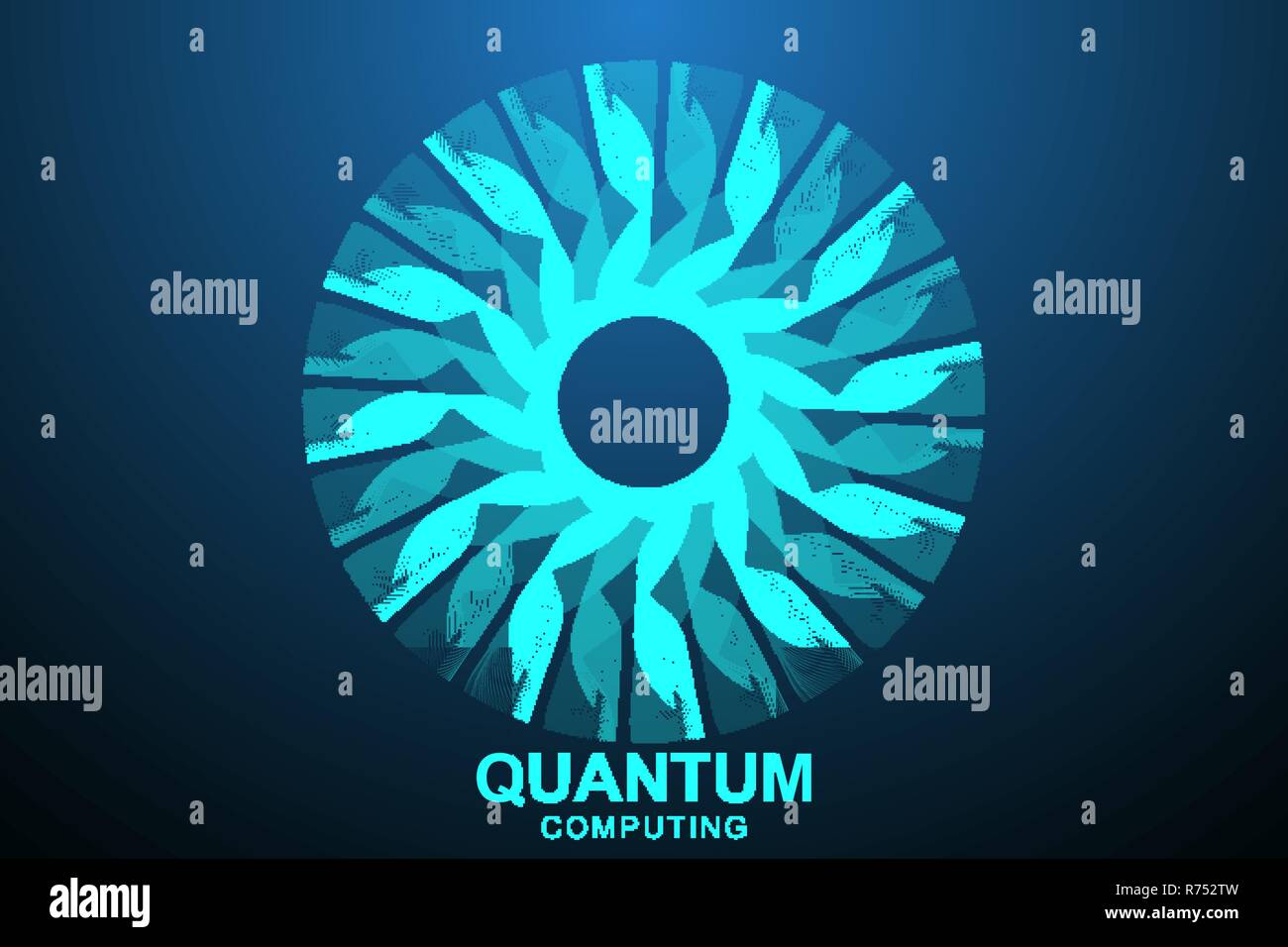 Quantum computer technology concept. Deep learning artificial intelligence. Big data algorithms visualization for business, science, technology. Waves flow. Vector illustration. Stock Vector
