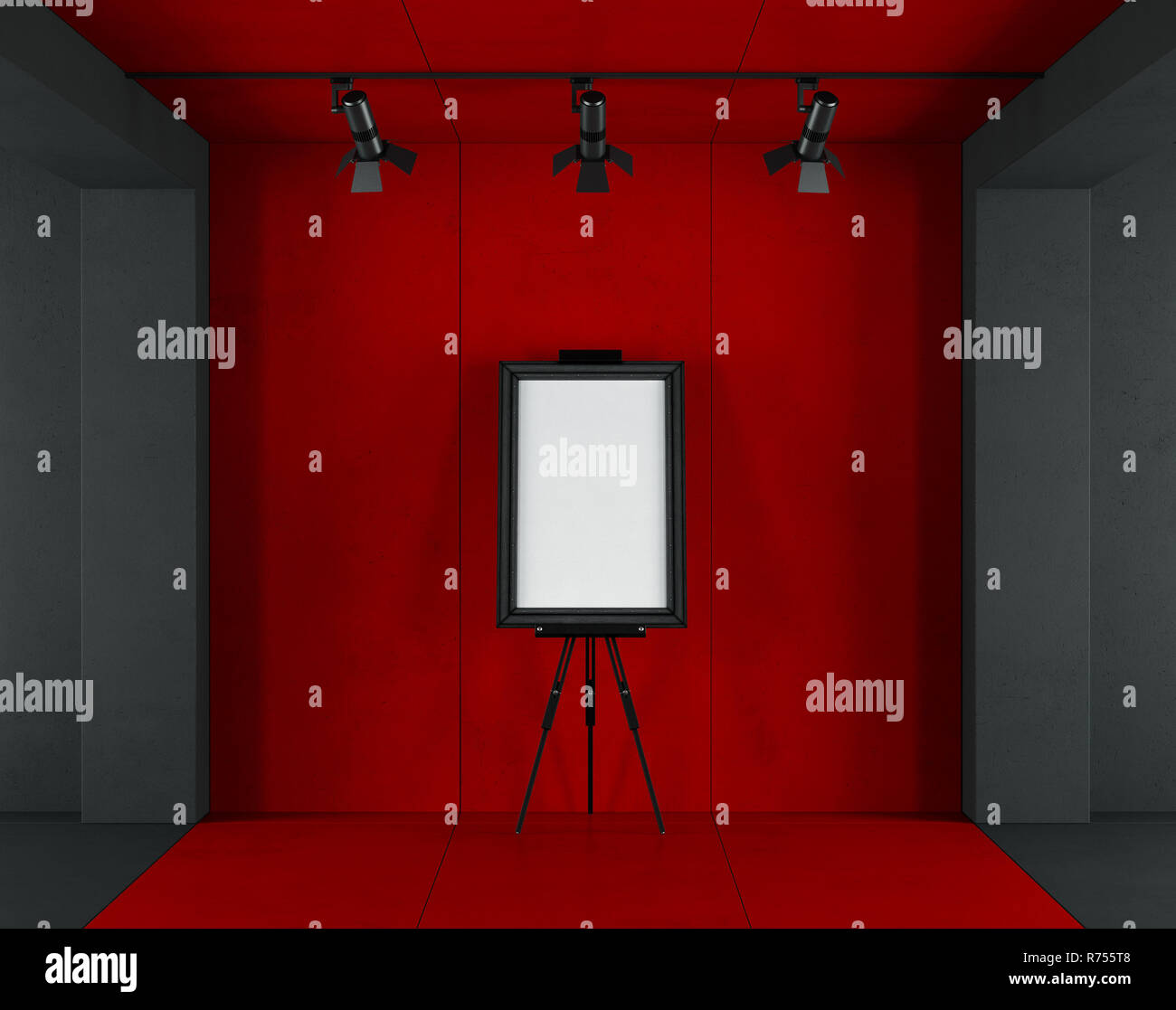 Red and black minimalist art gallery Stock Photo - Alamy