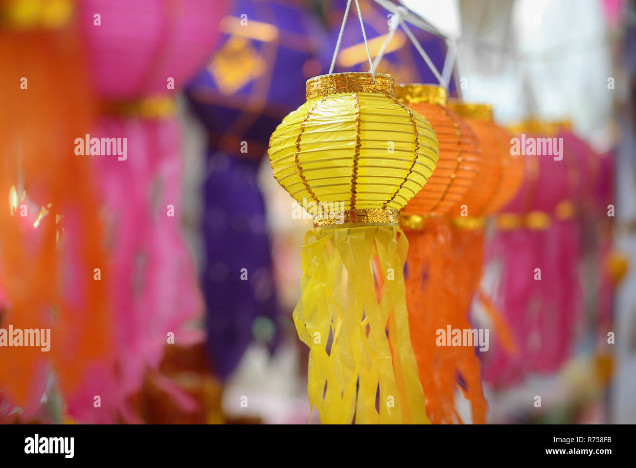 Paper lanterns in Yee-peng festival ,ChiangMai Thailand Stock Photo