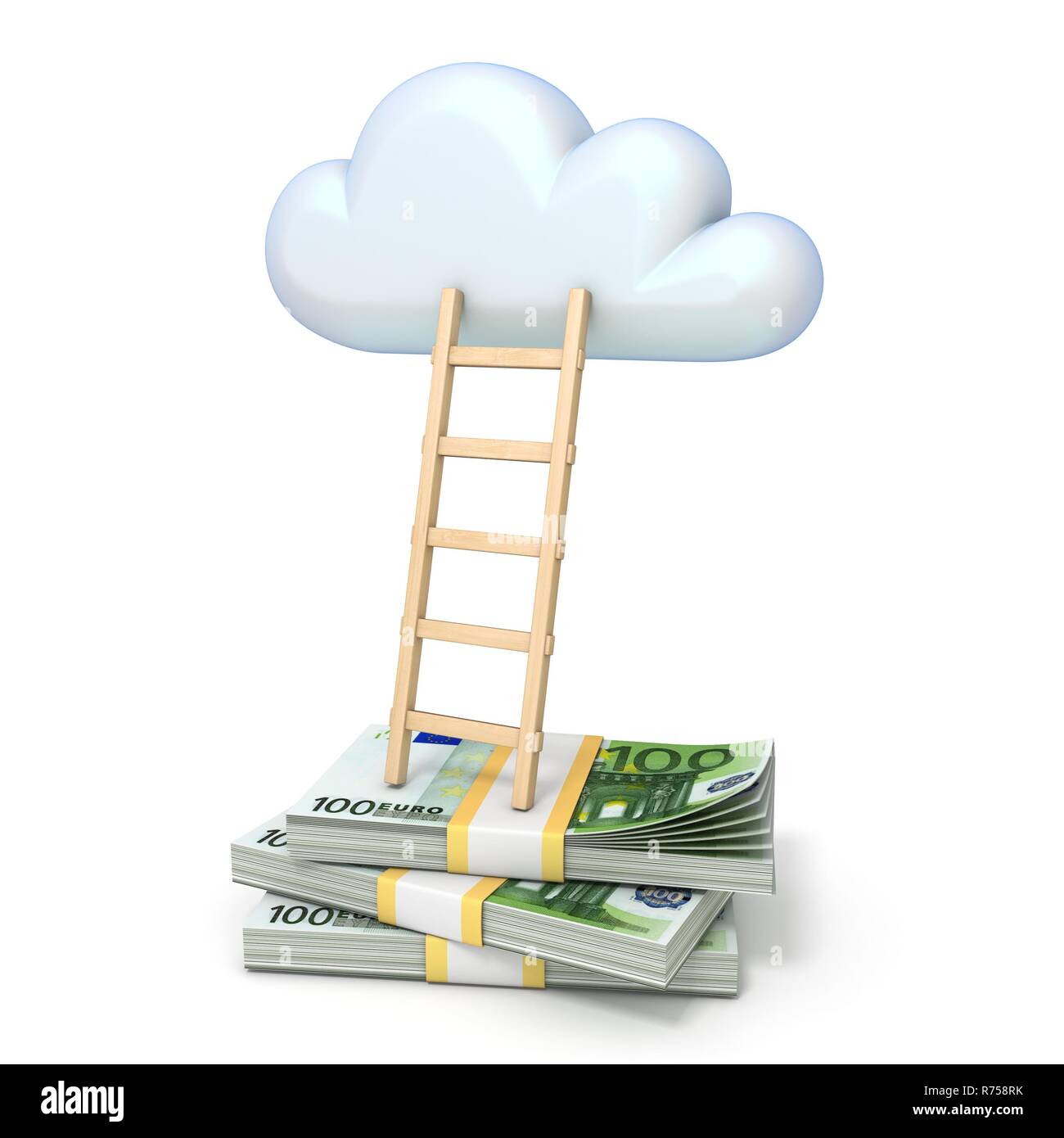 Cloud shape and ladder over euro banknotes 3D Stock Photo - Alamy