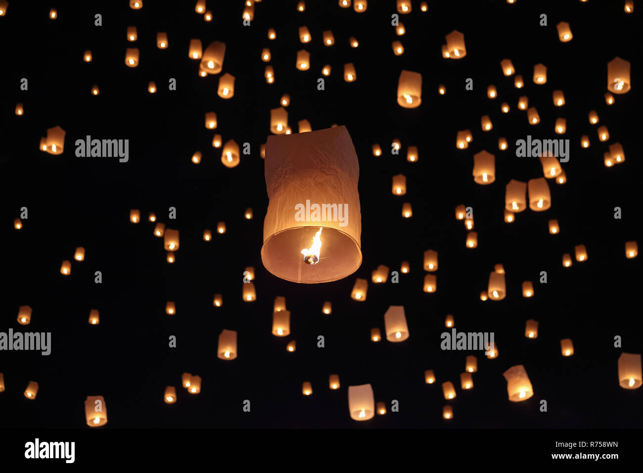 Tourist floating sky lanterns in Loy Krathong festival , Chiang Mai ,Thailand Stock Photo Alamy