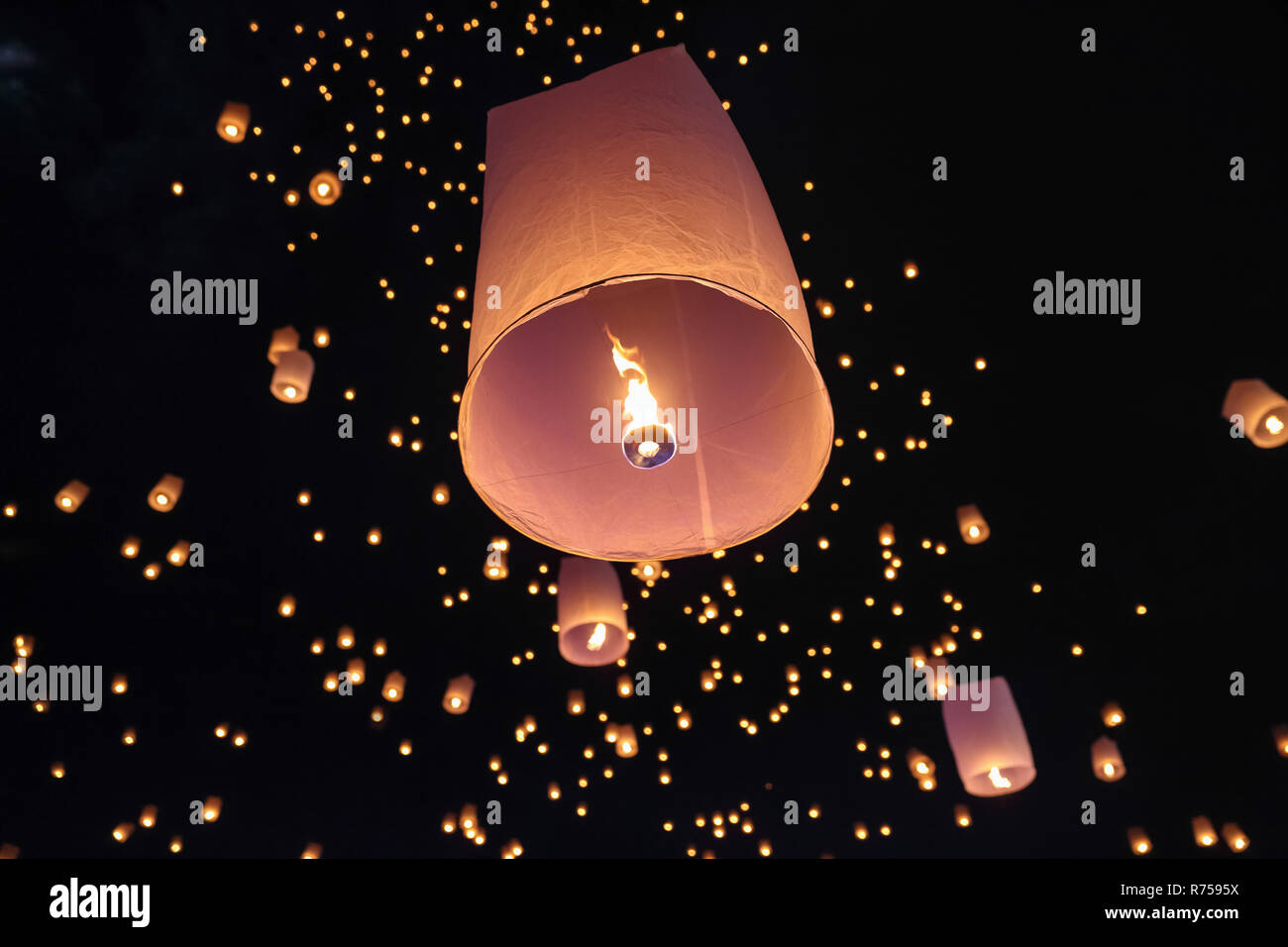 Tourist floating sky lanterns in Loy Krathong festival , Chiang Mai ,Thailand Stock Photo Alamy