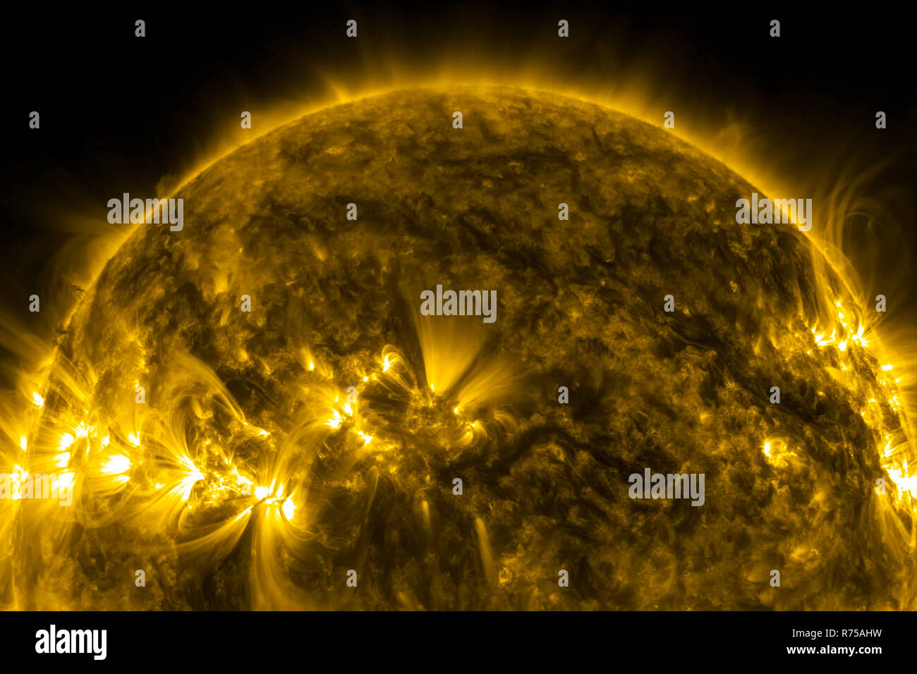 View of the sun through filters, 3D rendering computer graphics of the sun near. The star is the sun Stock Photo