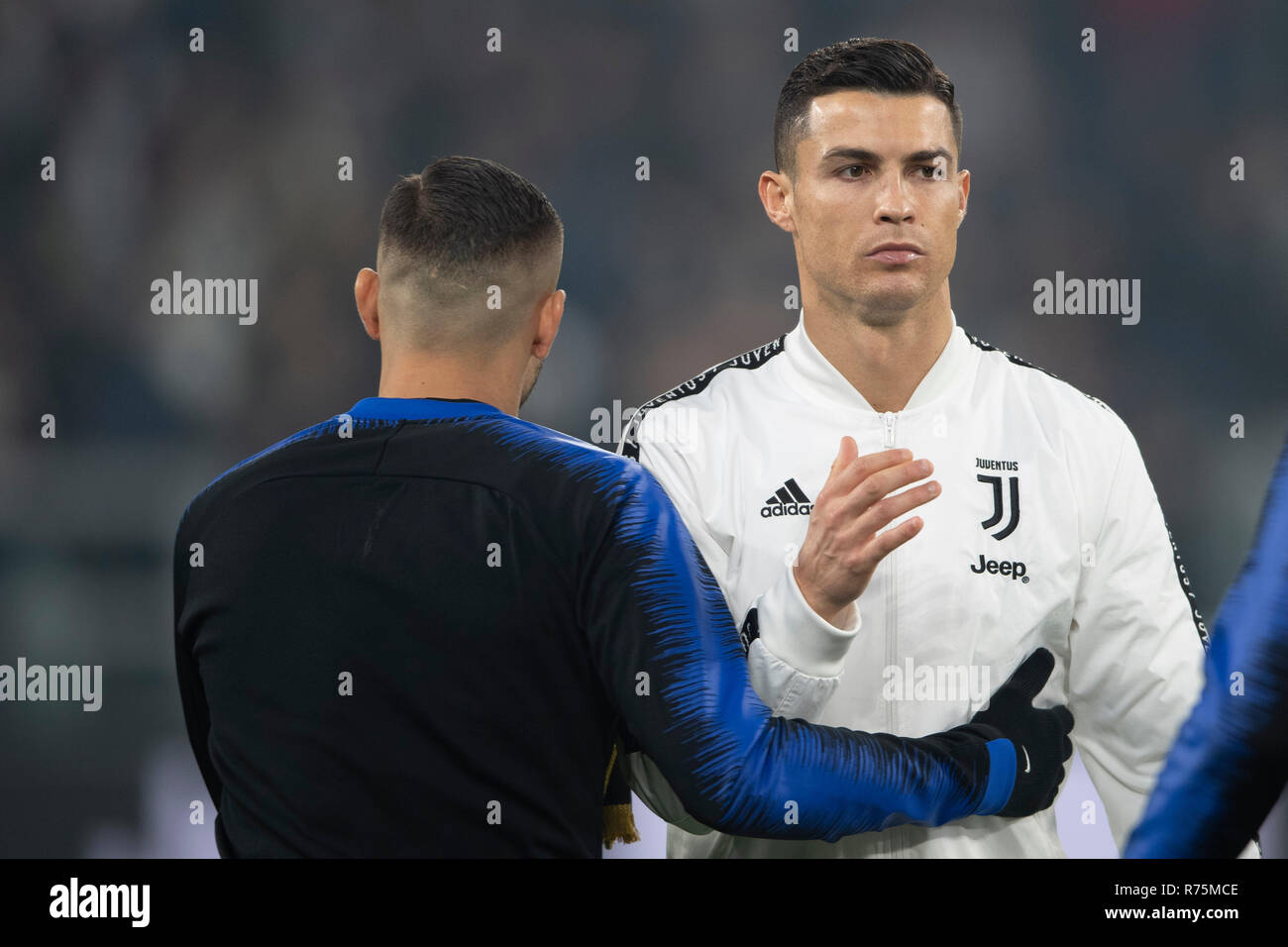 Torino, Italy, 07th December 2018. Cristiano Ronaldo dos Santos Aveiro  (Juventus) Mauro Icardi (Inter) during the Italian "Serie A" match between  Juventus 1-0 Inter at Allianz Stadium on December 07 , 2018