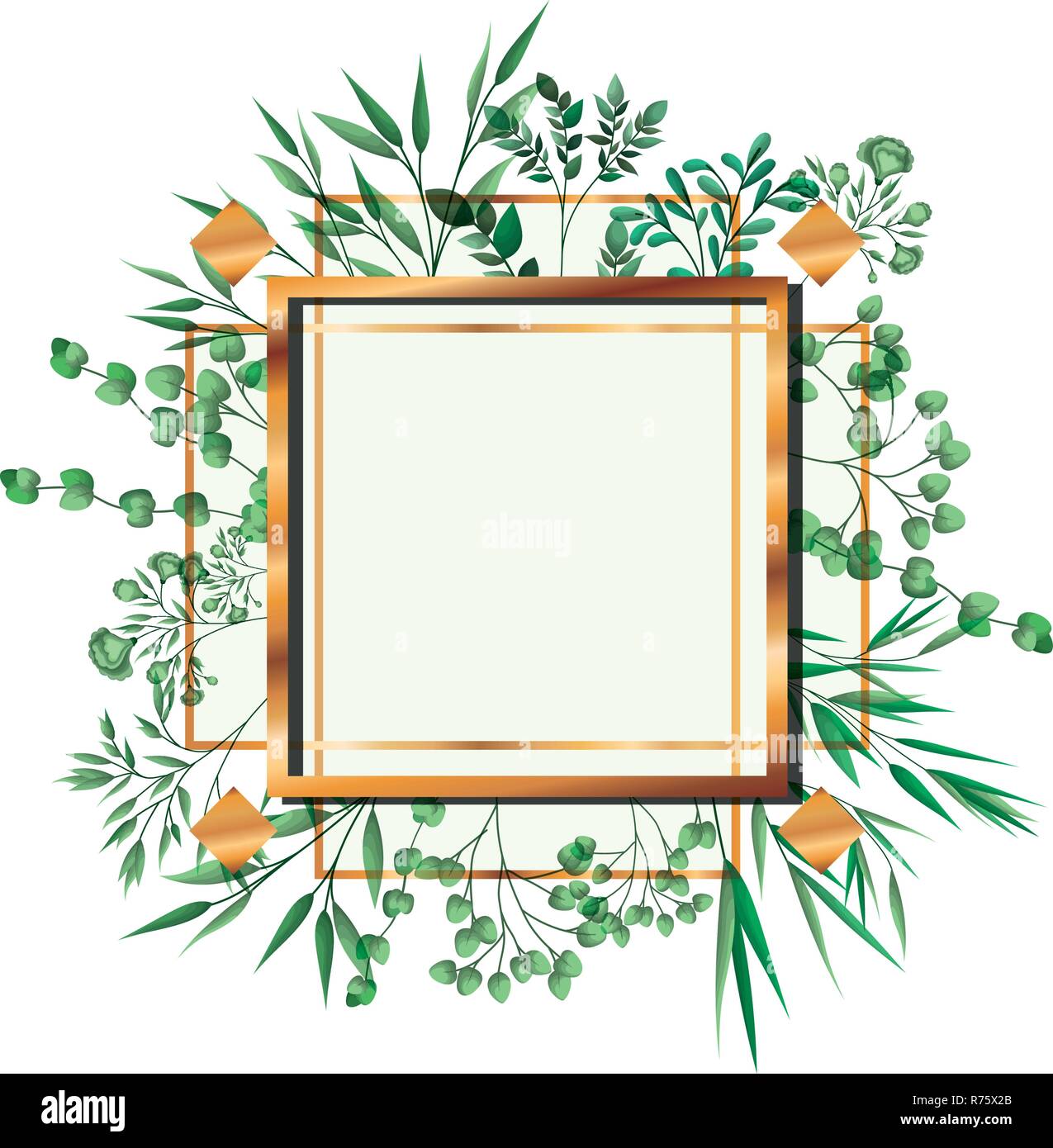 golden frame square with foliage isolated icon Stock Vector Image & Art ...