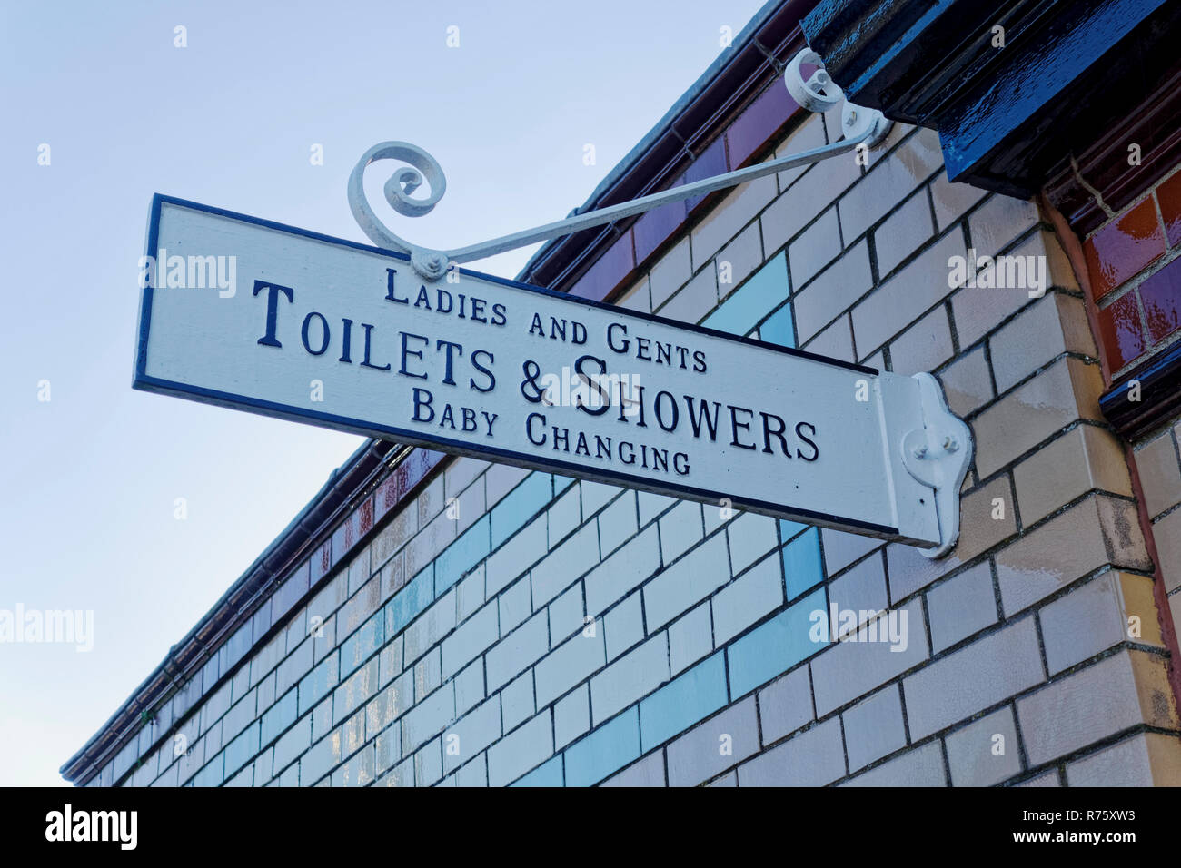 Toilet sign at public toilets in Rothesay,  Isle of Bute,  Argyll,  Scotland Stock Photo
