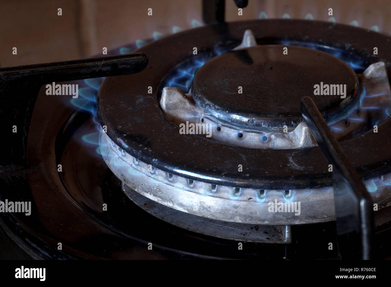 Ignition of a gas ring on the stove Stock Photo Alamy