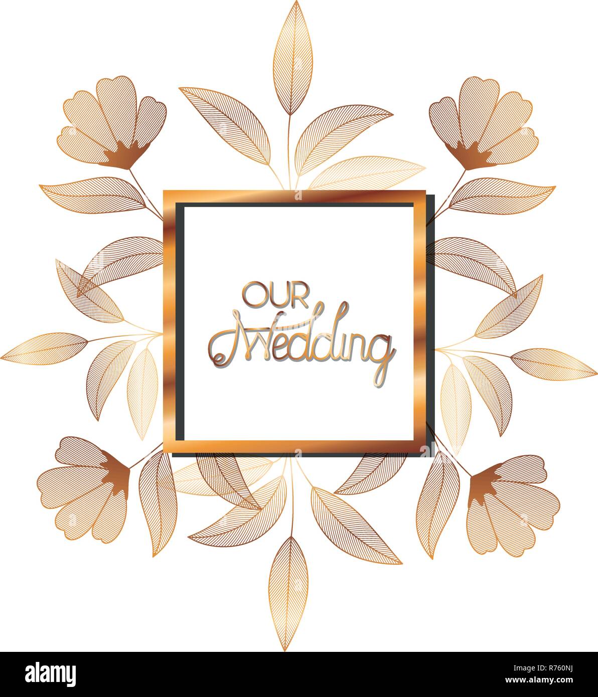 wedding invitation in frame golden with flowers Stock Vector Image ...