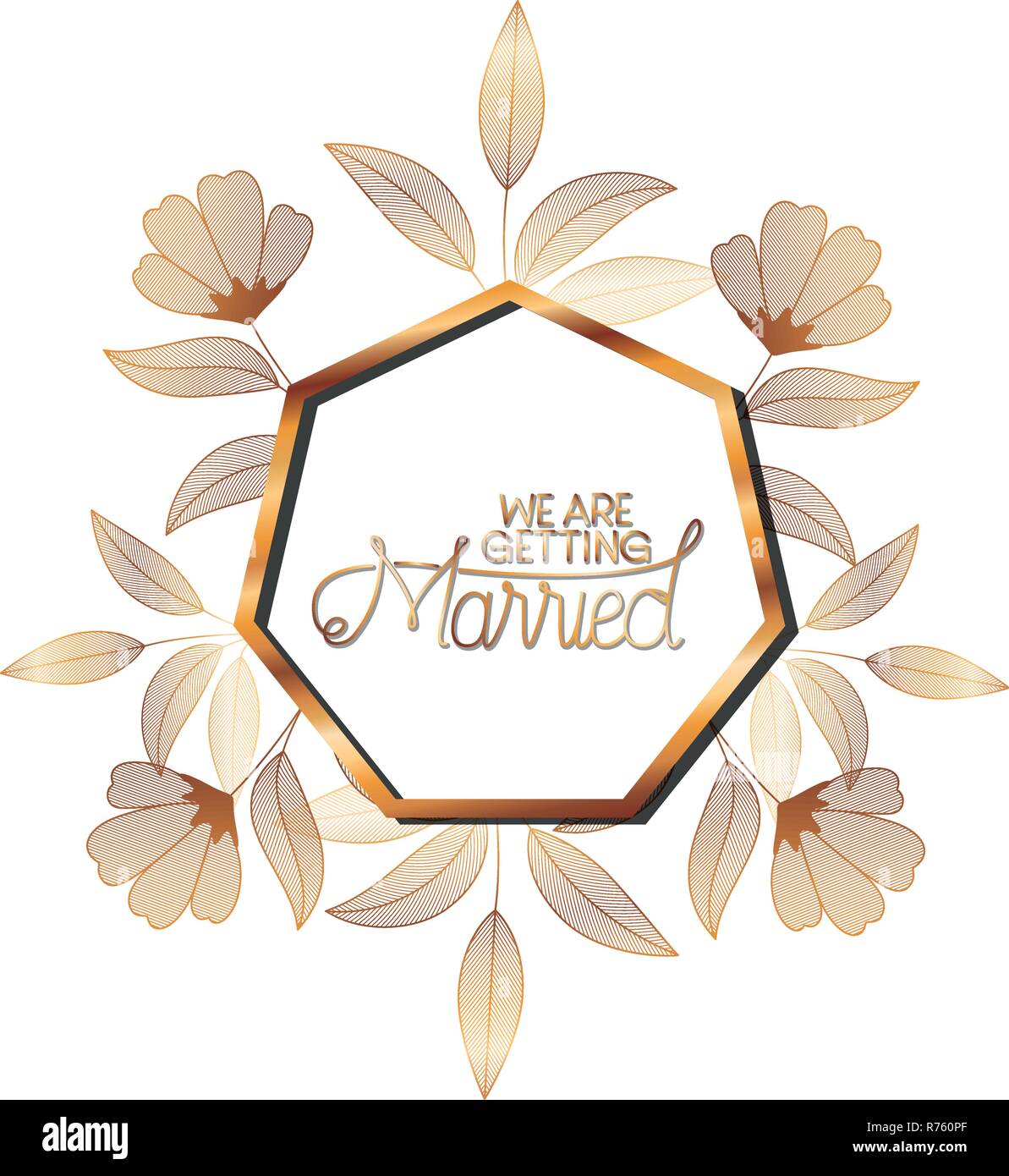 wedding invitation in frame golden with flowers Stock Vector Image ...