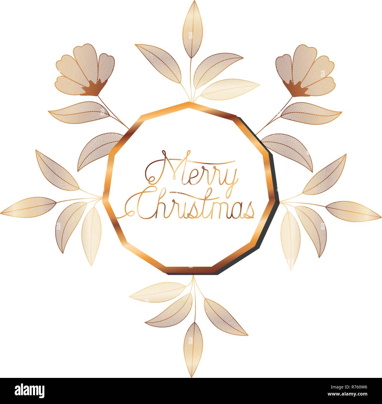 wedding invitation in frame golden with flowers Stock Vector Image ...