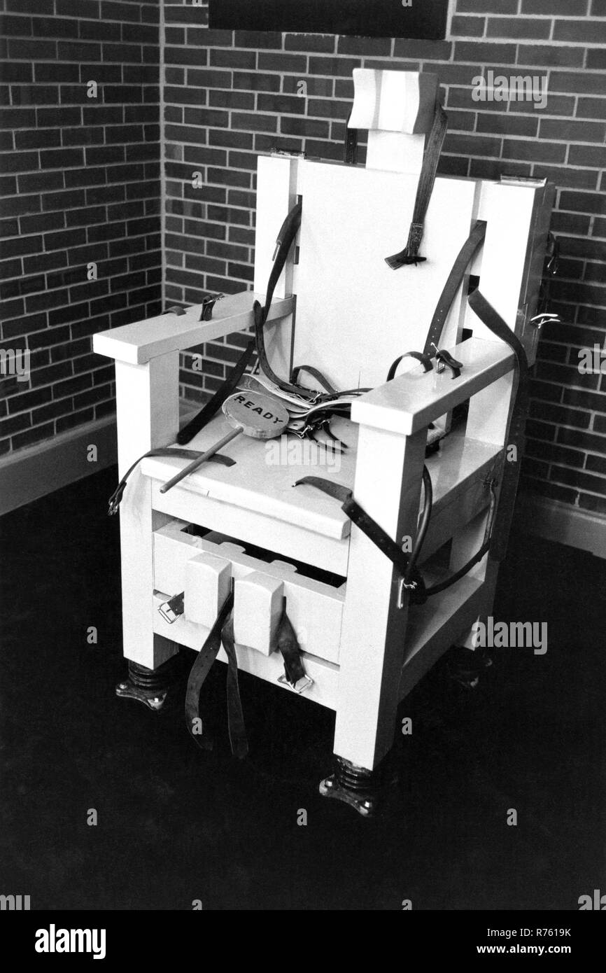 A "READY" sign on the seat of the electric chair at the Florida State
