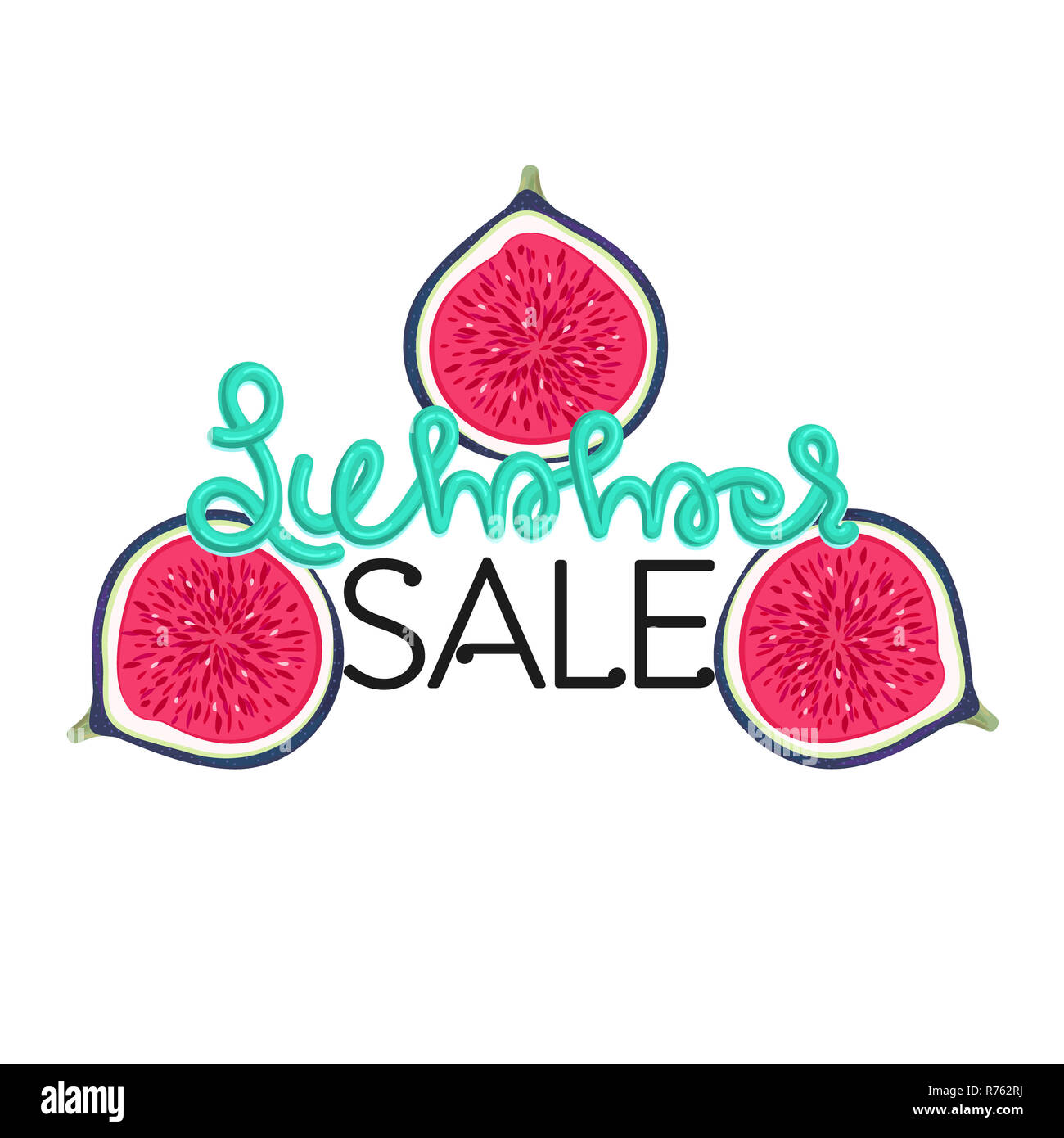 Summer sale. Hand drawn lettering with figs. Colorful tropical fruits