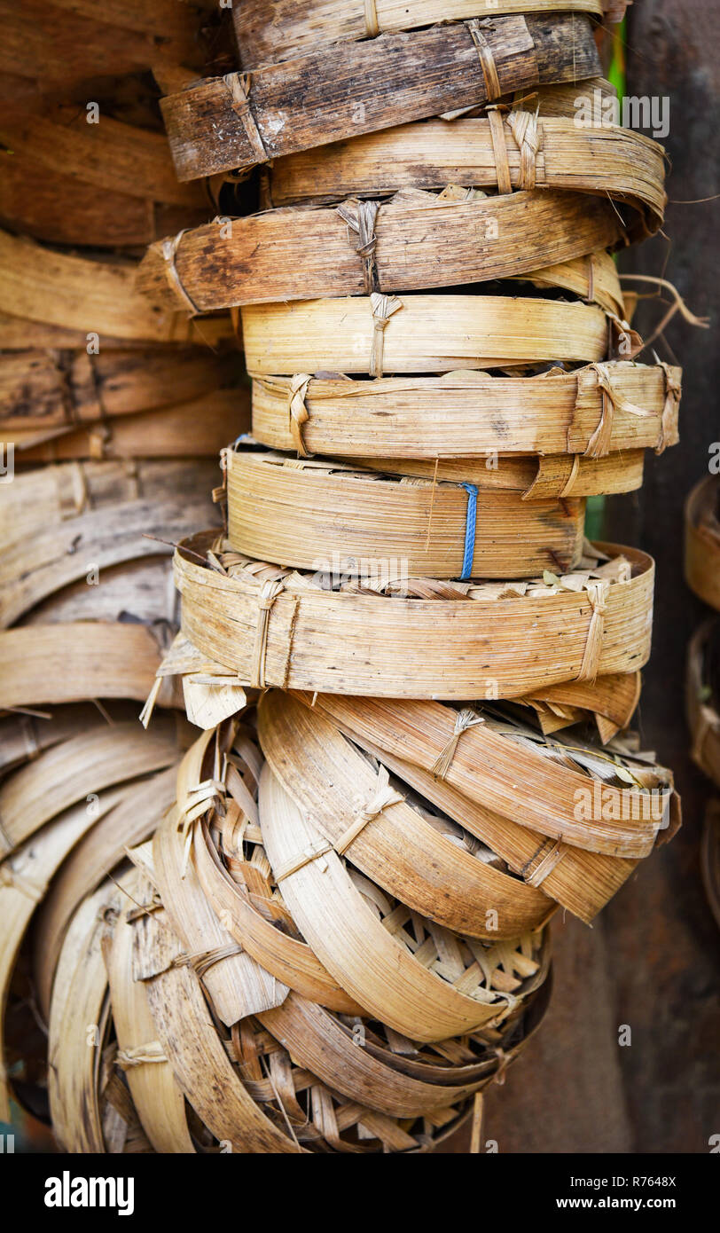Fish basket / bamboo weaving to basket for mackerel fish on the market