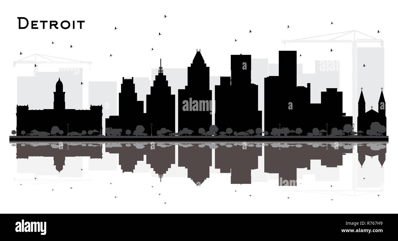Detroit Michigan City Skyline Silhouette with Black Buildings Isolated on White. Vector Illustration. Business Travel and Tourism Concept Stock Vector