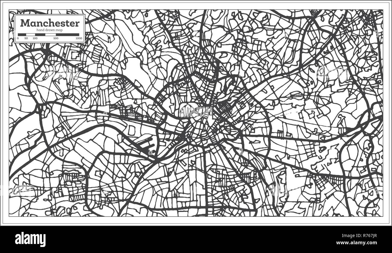 Manchester England City Map in Retro Style. Outline Map. Vector Illustration. Stock Vector