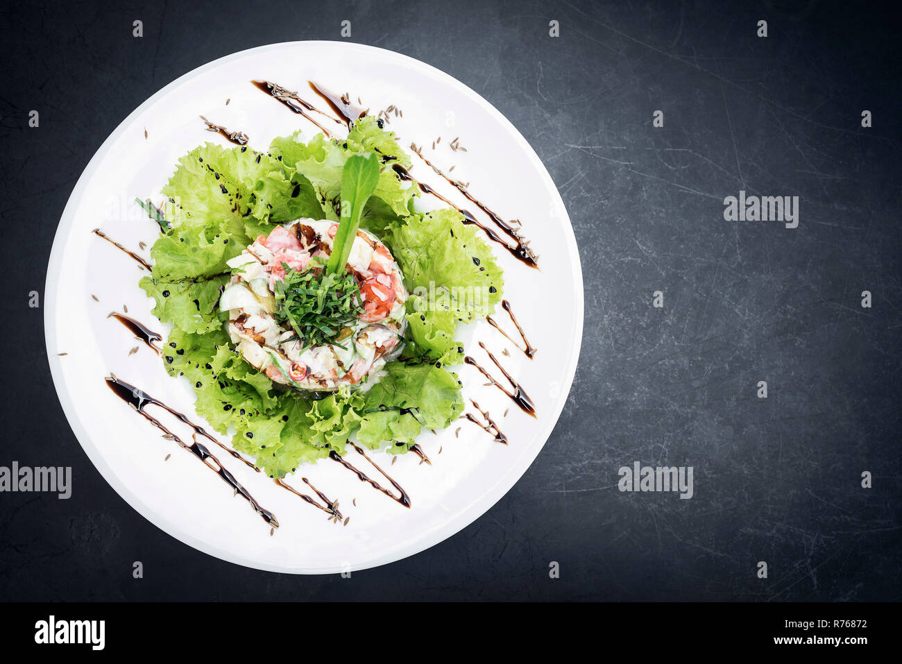 gourmet prawn cocktail salad with apple celery and spicy yoghurt Stock Photo Alamy