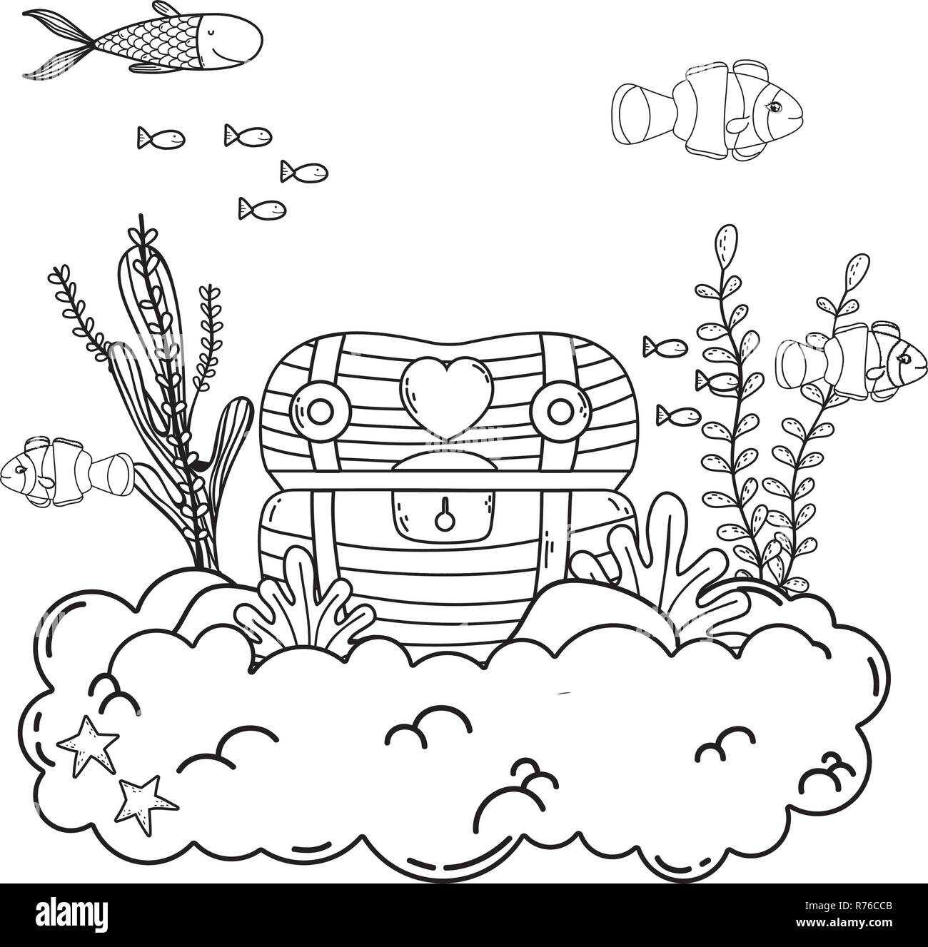 treasure chest undersea scene Stock Vector Image & Art - Alamy