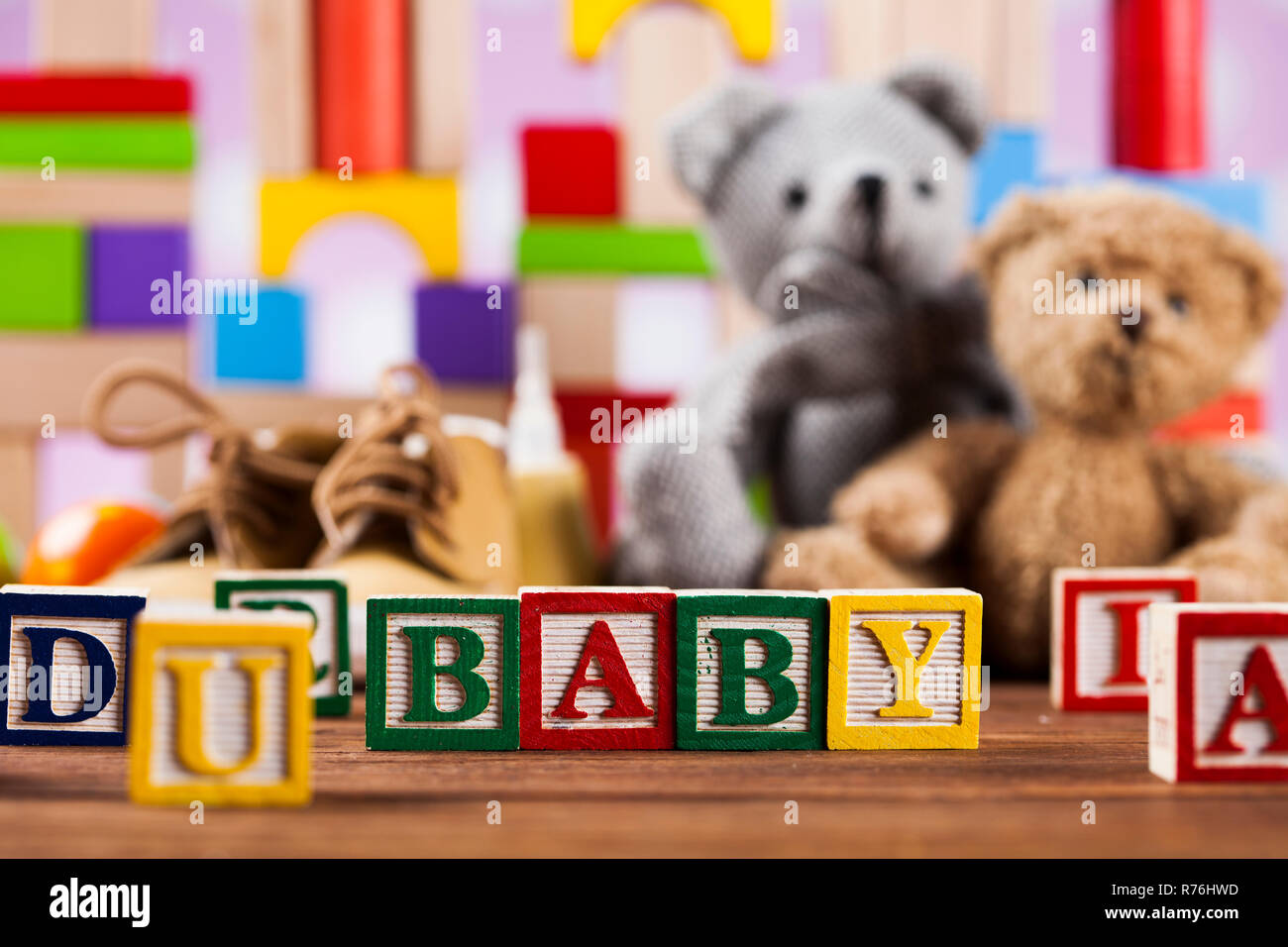 Colorful alphabet blocks, baby toy Stock Photo Alamy