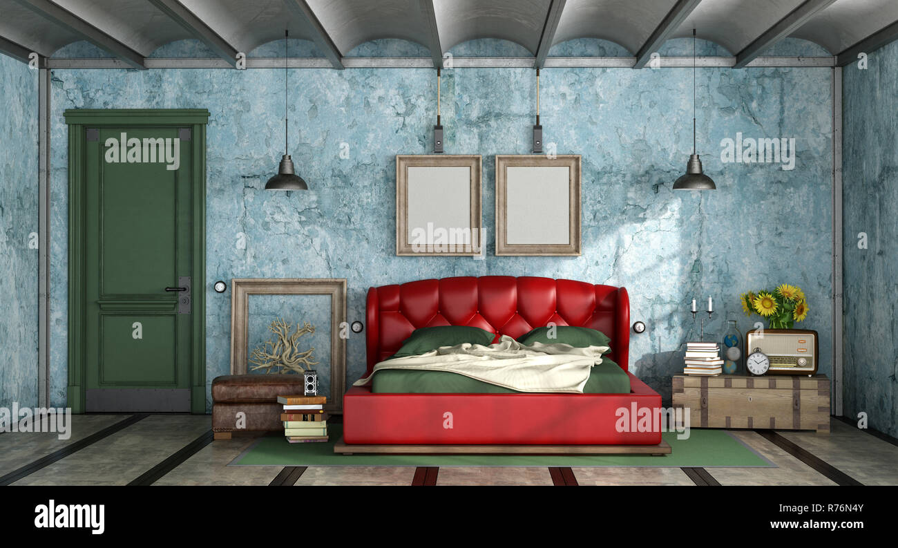 Colorful bedroom in retro style Stock Photo