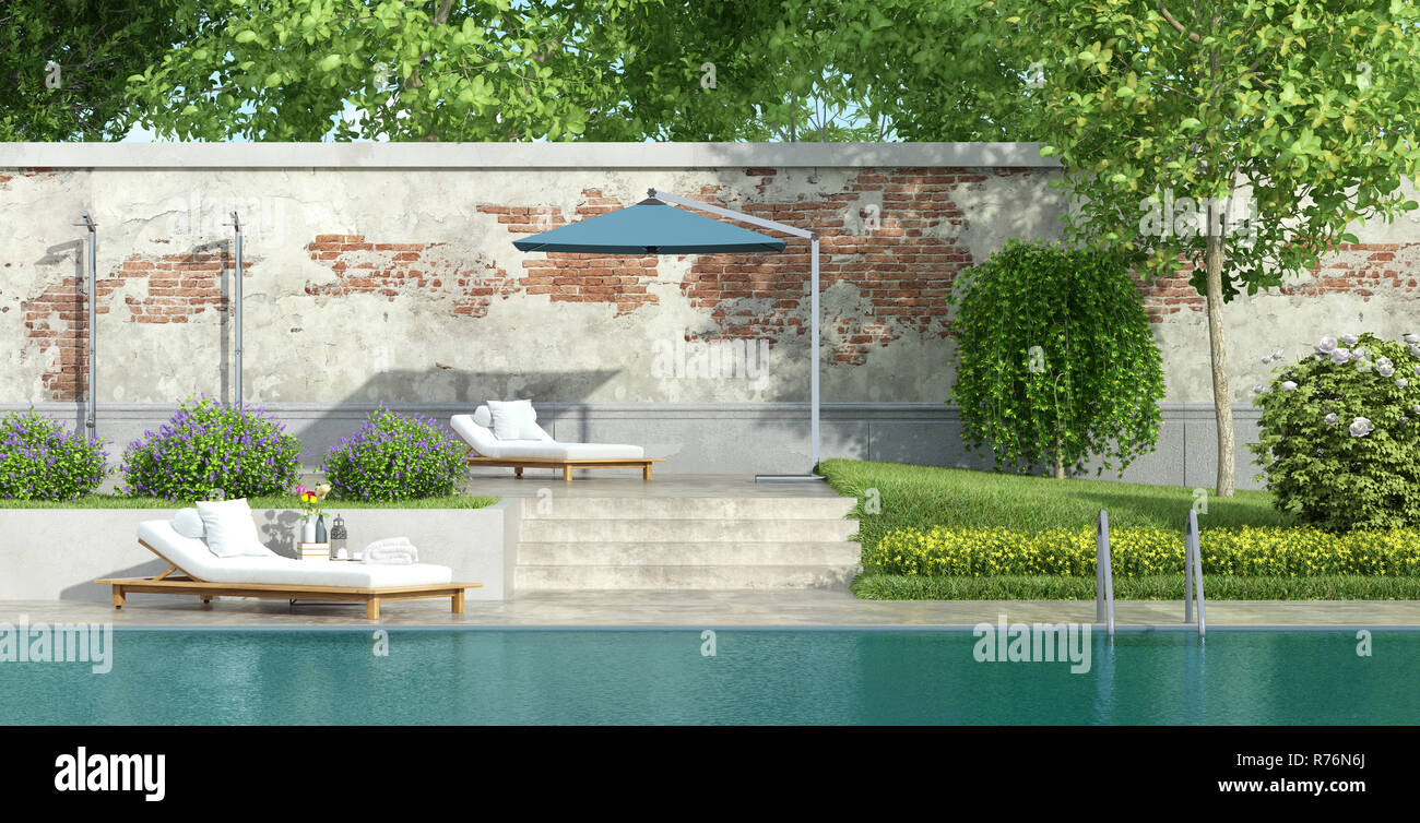 Luxury garden with pool Stock Photo