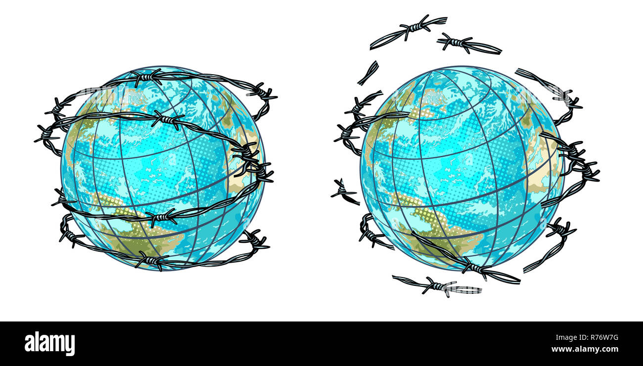 set planet earth in barbed wire and without Stock Photo