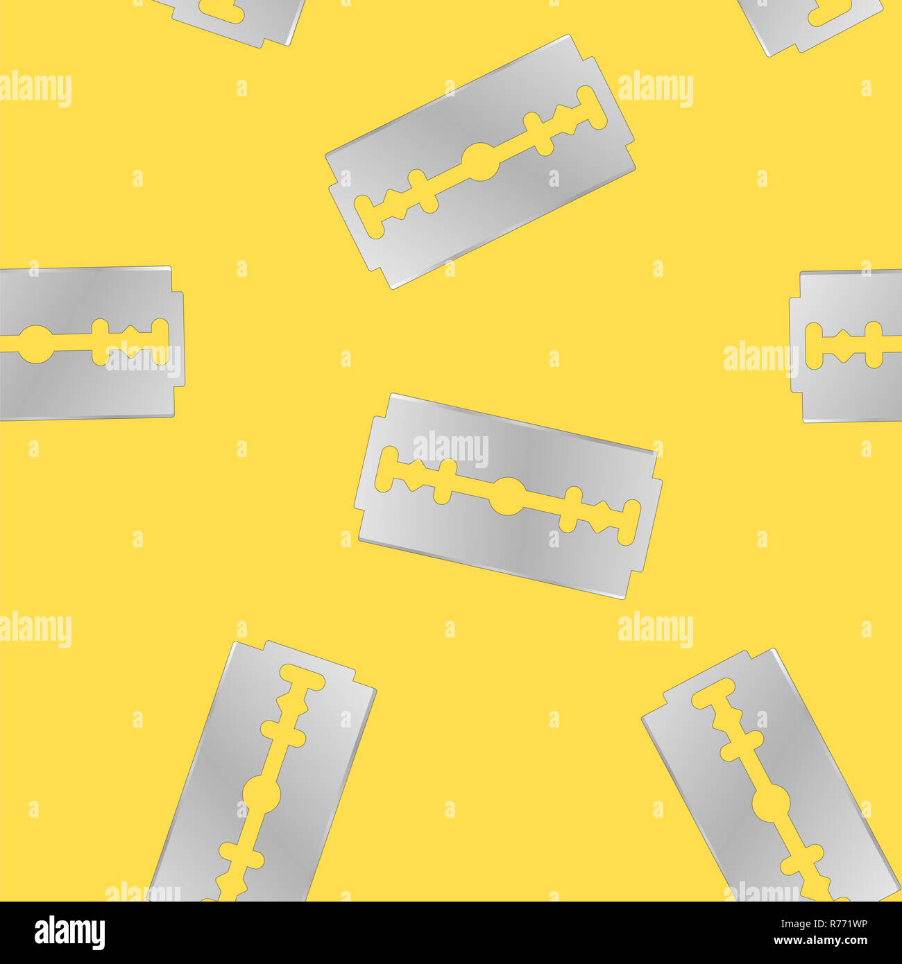 Traditional Double Edge Razor Blade Seamless Pattern. Tool for Haircut and Shave. Stainless Steel Sheving Equipment. Stock Photo
