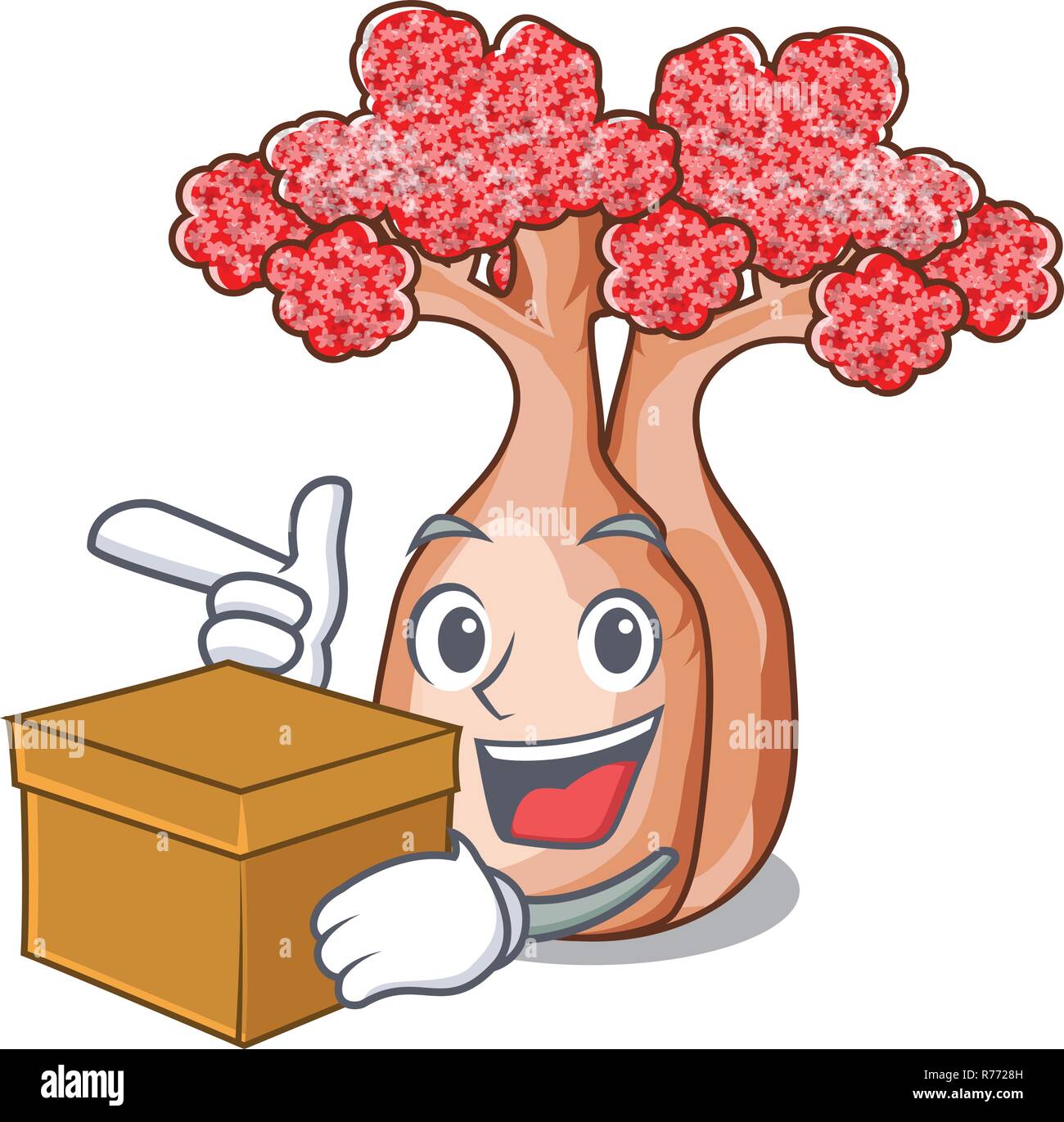 With box hand bottle tree in rope character vector illustration Stock