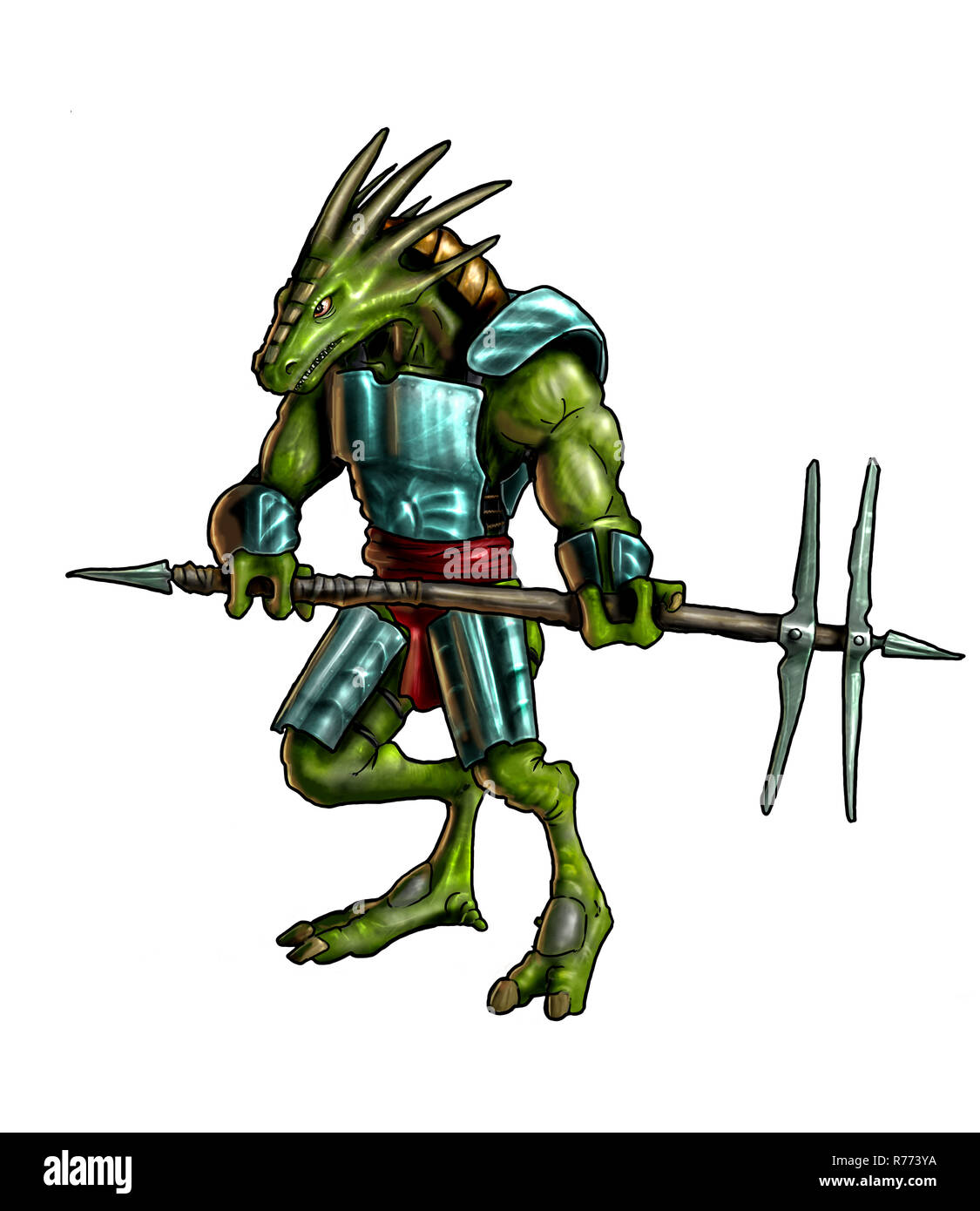 Concept Art Fantasy Painting of Lizard Warrior in Armor Stock Photo