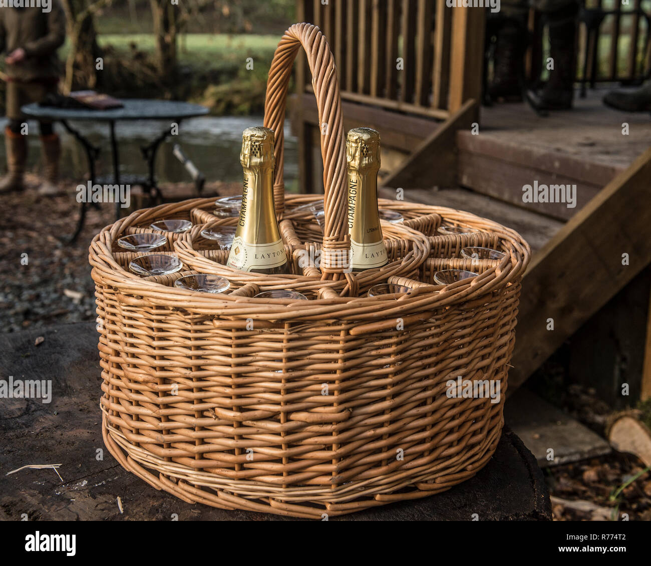 champagne on a picnic Stock Photo