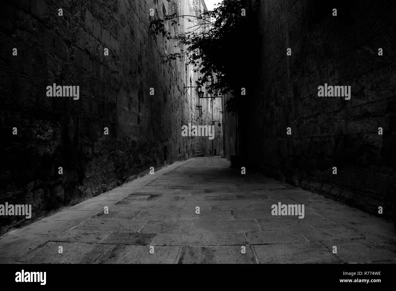 Roads in Mdina, Malta in black and white Stock Photo Alamy