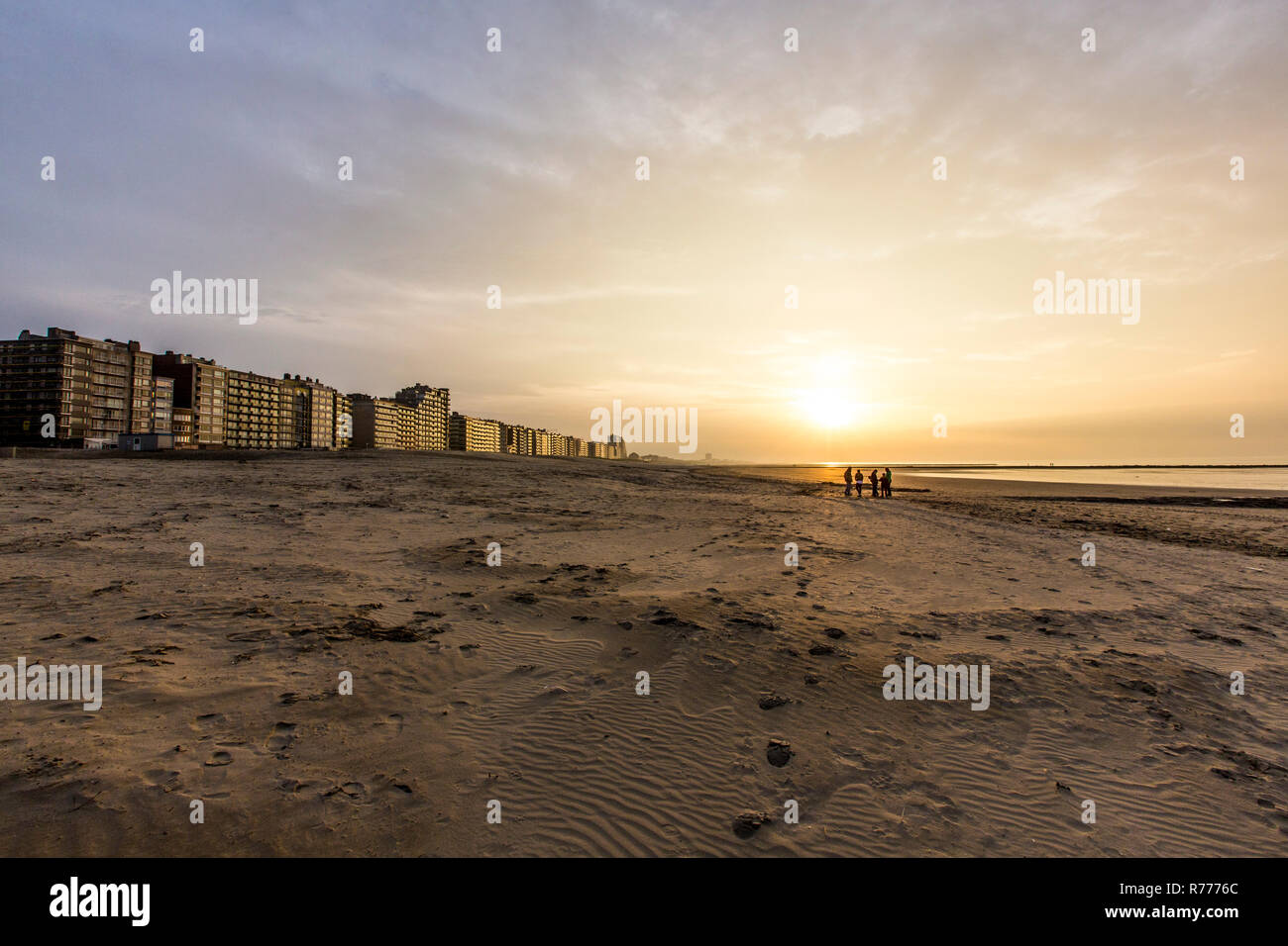 High-rise buildings on the beach in the coastal town of Nieuwpoort, Flanders, Belgium Stock Photo