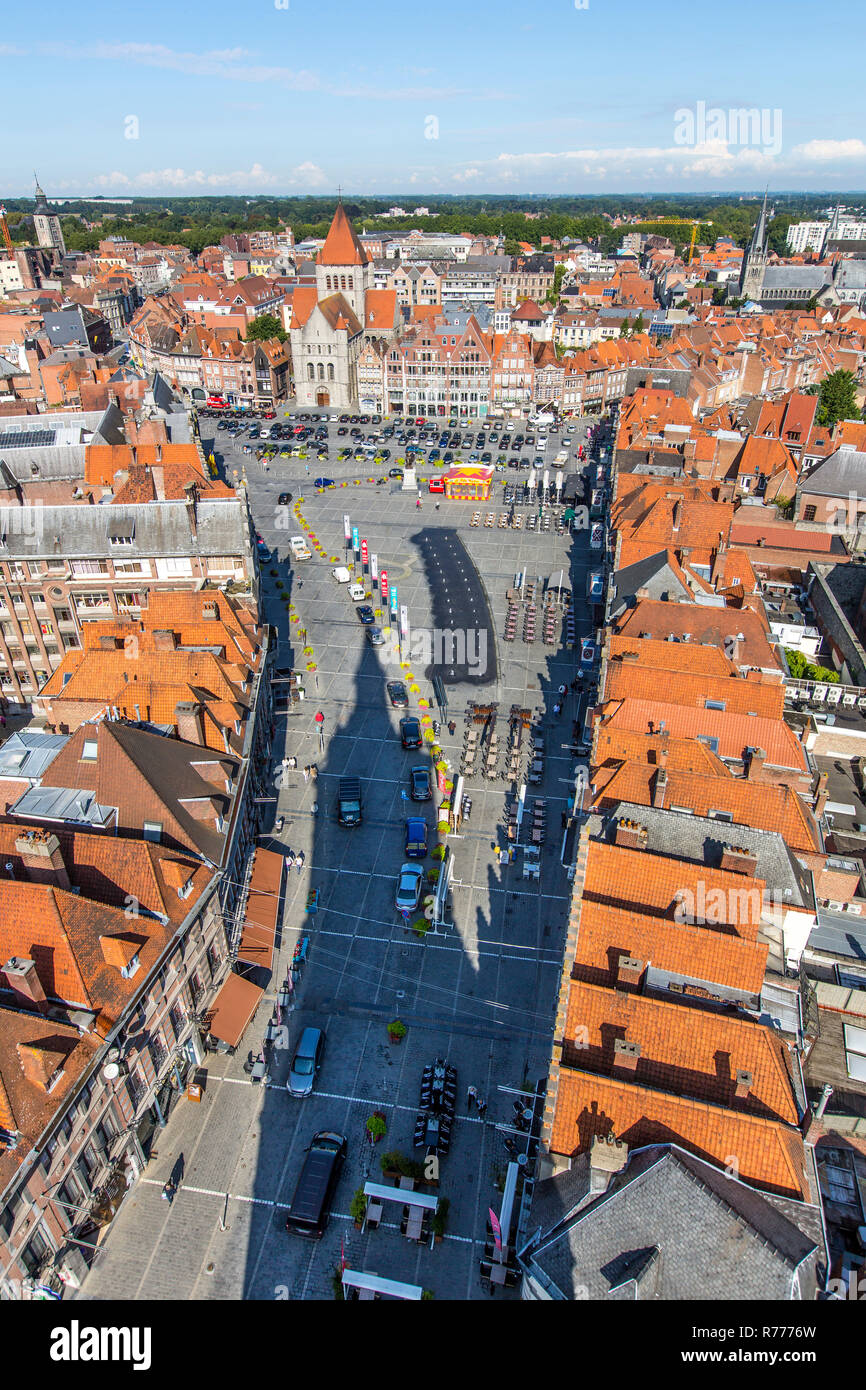 Grand Place, view from the belfry onto the historic centre, Tournai, Hainaut, Belgium Stock Photo