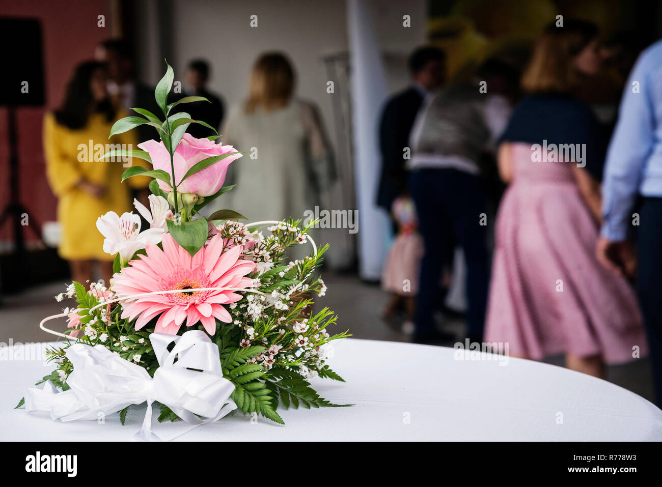 simple flower arrangement decoration detail at wedding ceremony Stock