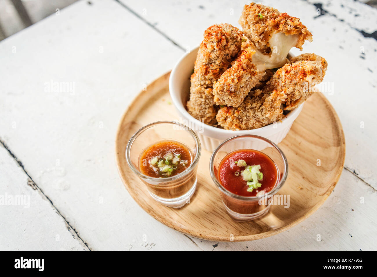 breaded mozzarella cheese stick finger bites snack food Stock Photo Alamy