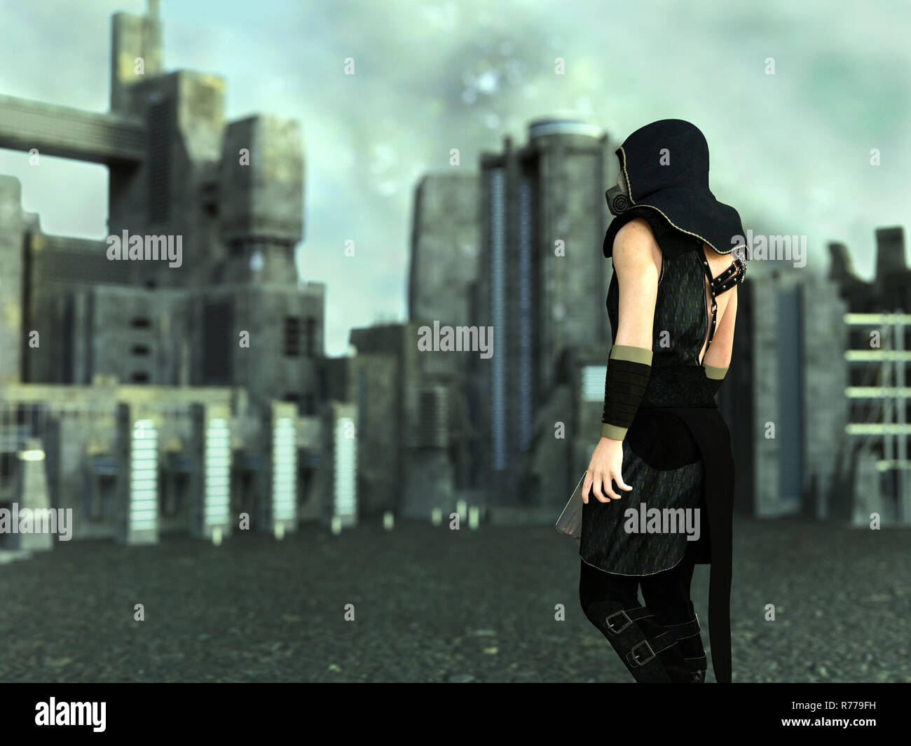 3D rendering of a dystopian man in a futuristic dystopian world Stock ...