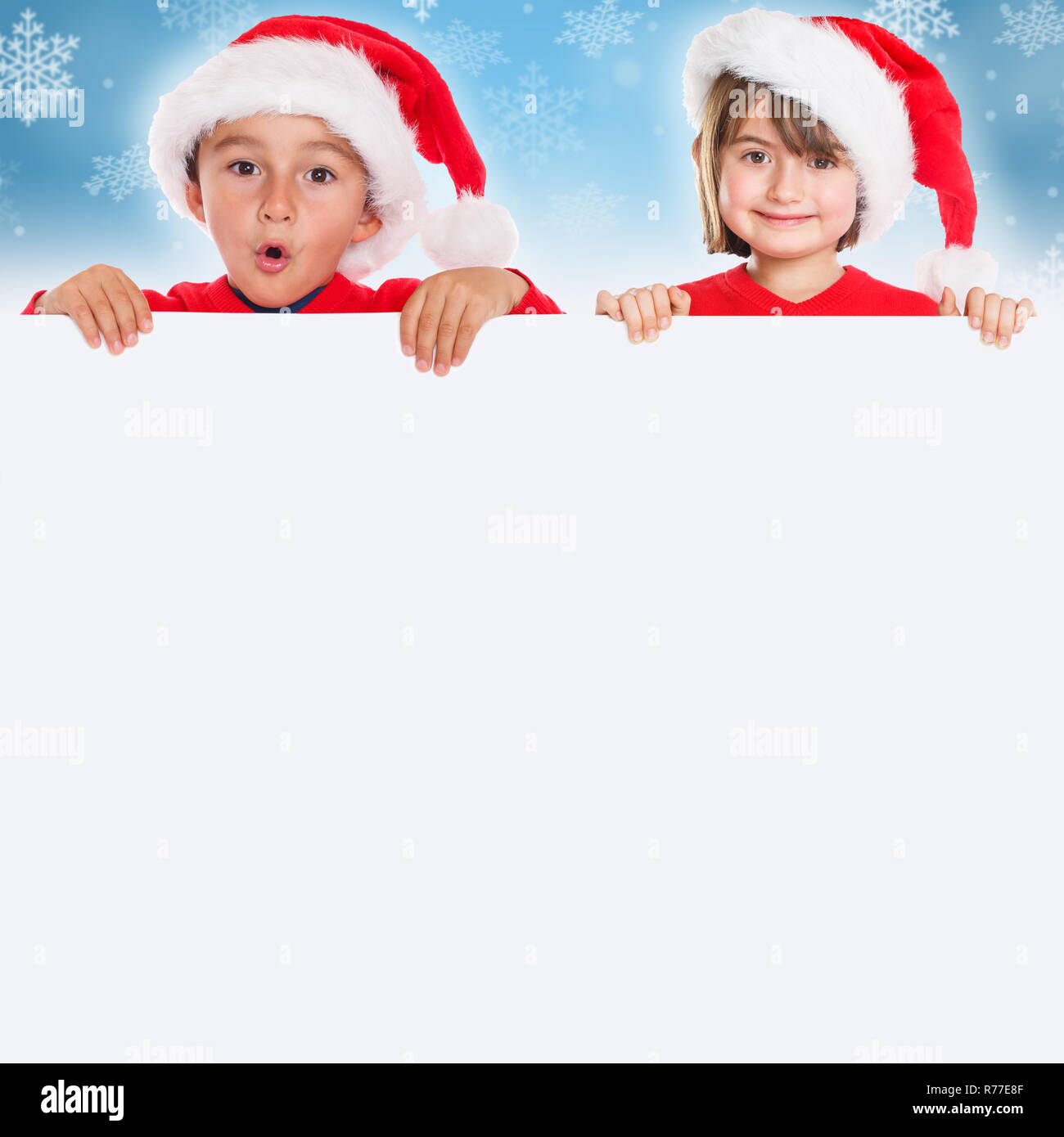 Christmas children kids card Santa Claus square empty banner copyspace copy space Stock Photo