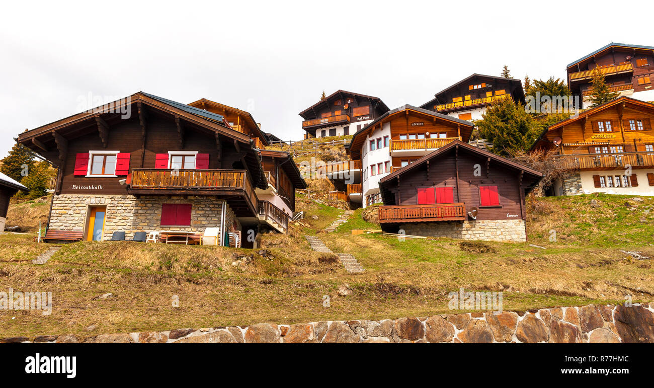 Traditional houses in Bettmeralp village in Swiss Alps Stock Photo - Alamy