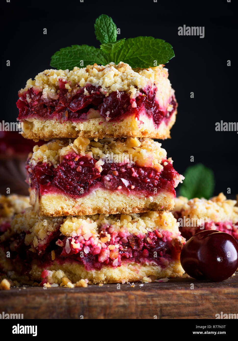 stack of square pieces of cake crumble Stock Photo