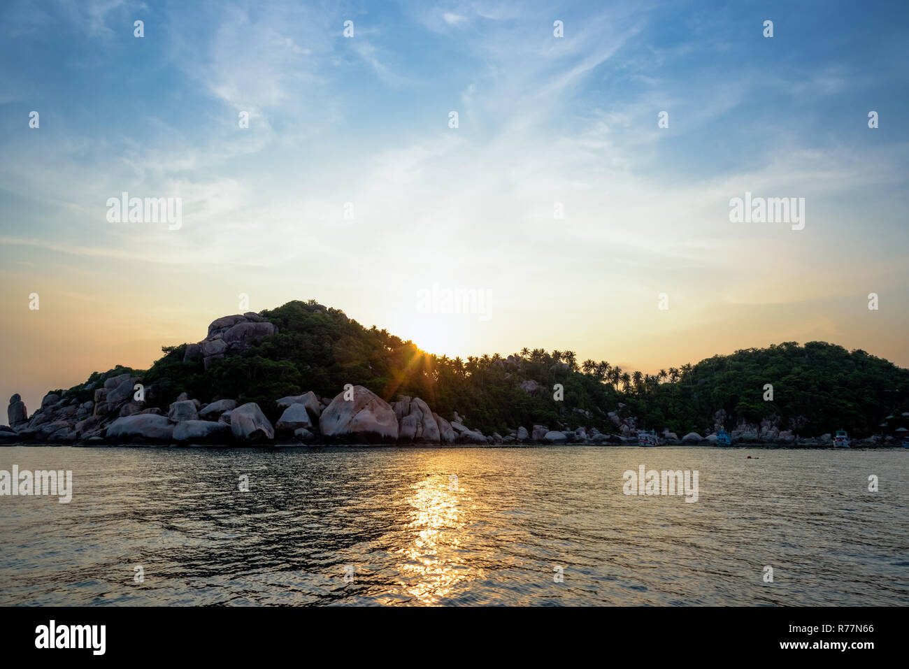 Sunset at Buddha Point in Ko Tao island Stock Photo