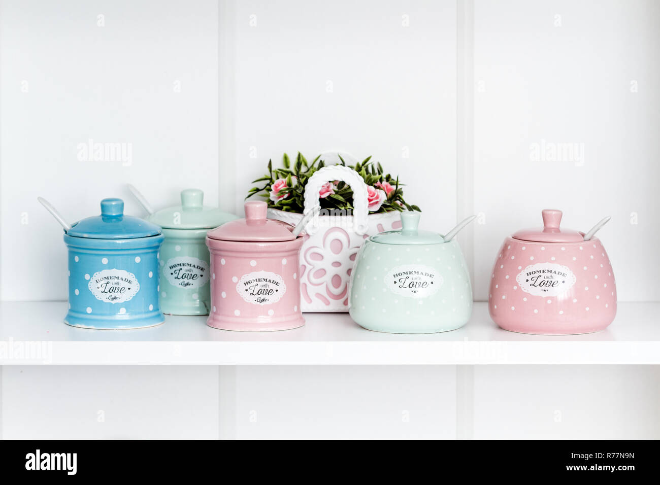 Decorative Objects on White Shelf Stock Photo Alamy