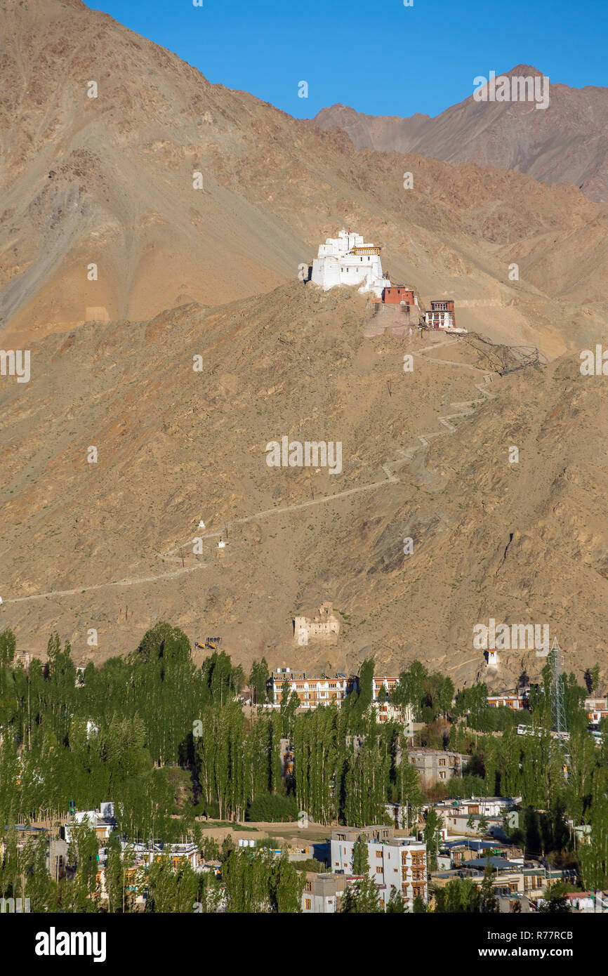 Tsemo Maitreya temple at twilight in Leh, Ladakh, India Stock Photo