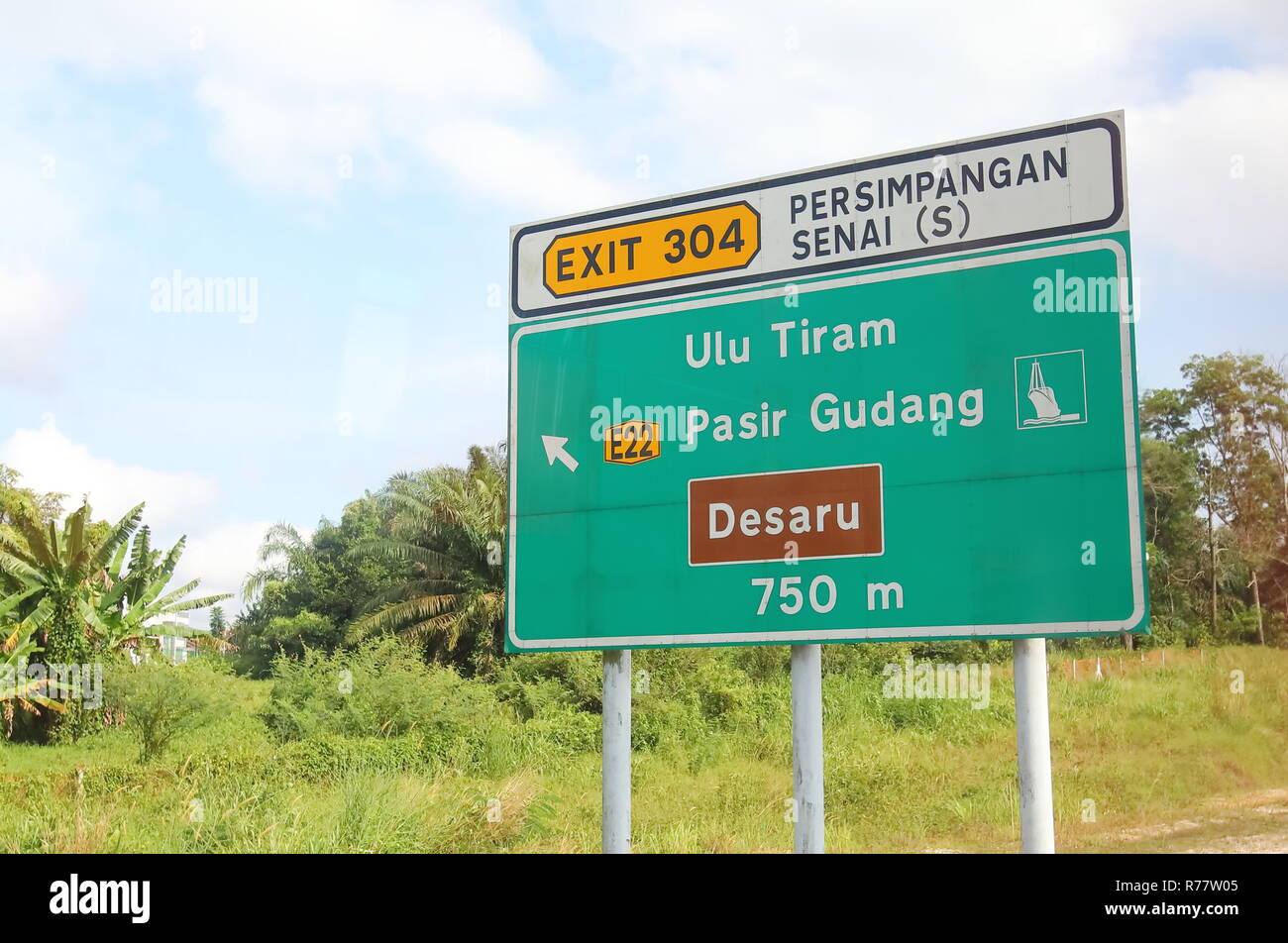 Kawasan Rehat north south highway exit sign in Johor Bahru Malaysia