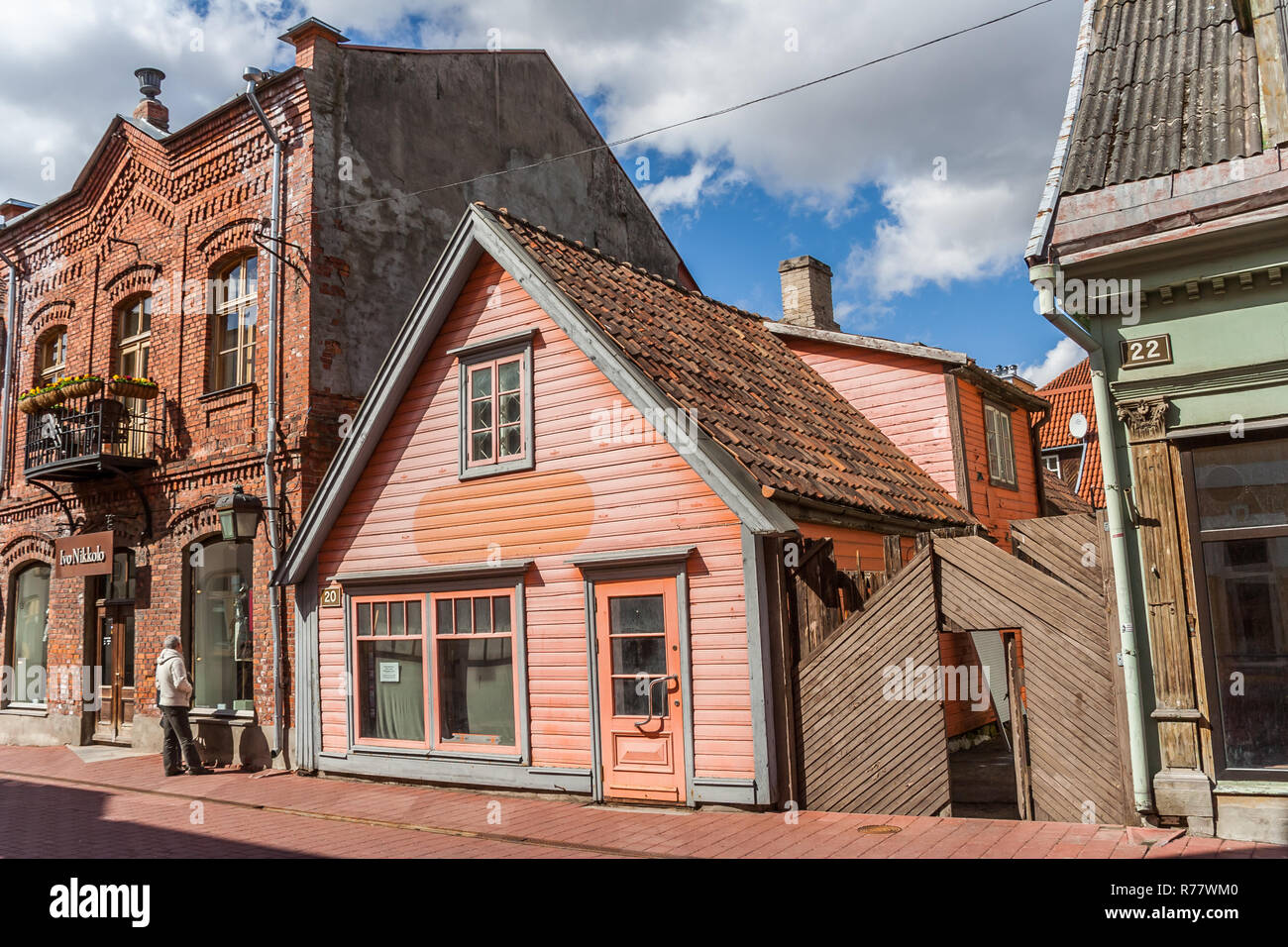 Central street with colorful wooden houses in Parnu, Estonia Stock Photo Alamy