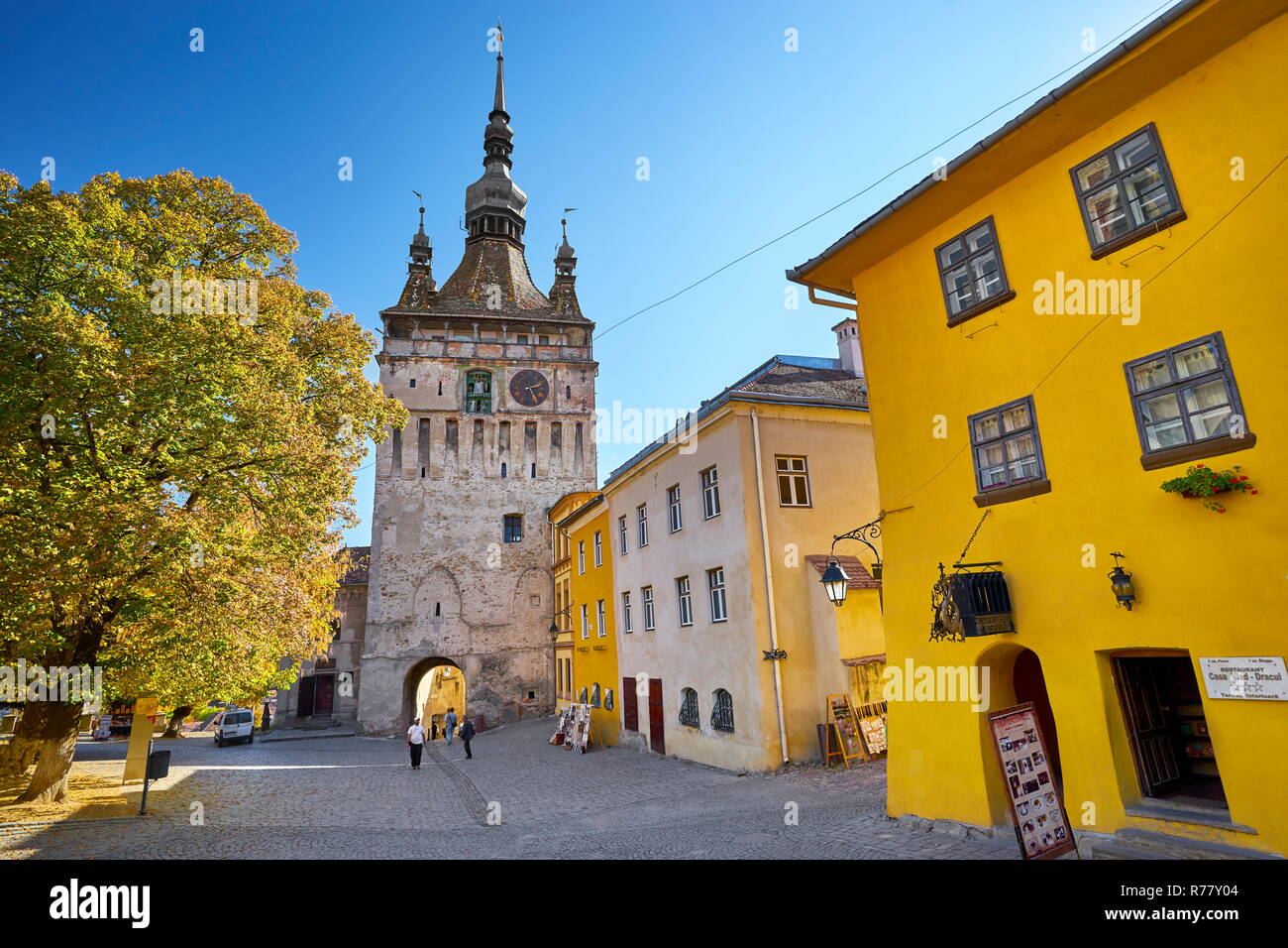 Clock Tower, Sighisoara old town, Transylvania, Romania, UNESCO Stock Photo