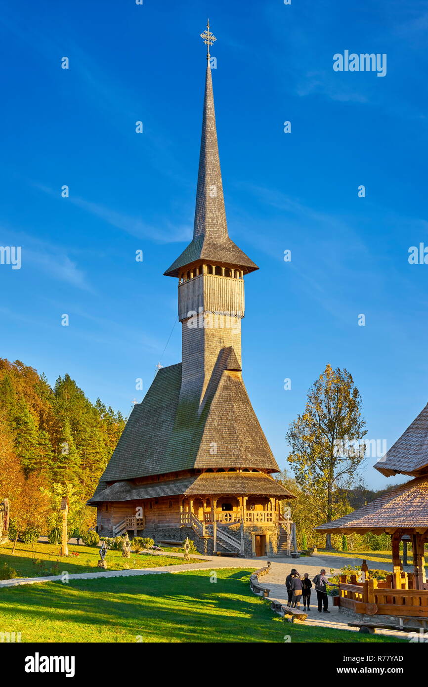 Wooden church, Barsana Monastery, Maramures, Romania, UNESCO Stock Photo