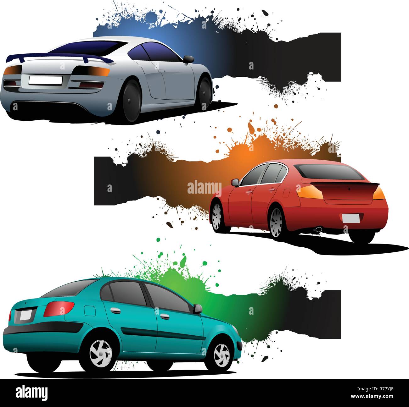 Car Rear Vector Image Three grunge Banners with cars. Rear view. Vector illustration Stock ...