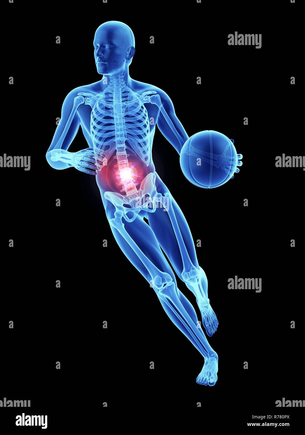 3d rendered illustration of an athlete's painful spine Stock Photo - Alamy