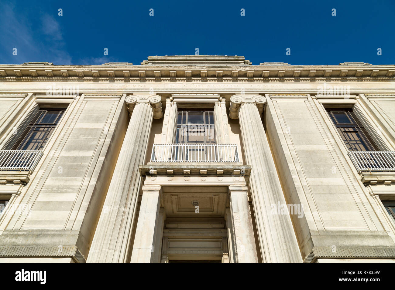 The National Library of Wales, Aberystwyth, founded in 1907, the Greek Revival building by Sidney Greenslade completed in 1915. Stock Photo