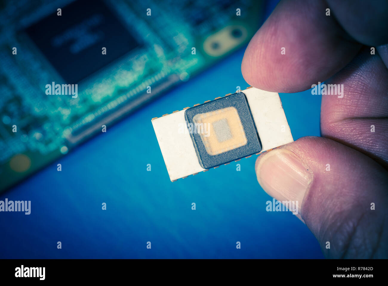Silicon ceramic chip in the hand Stock Photo